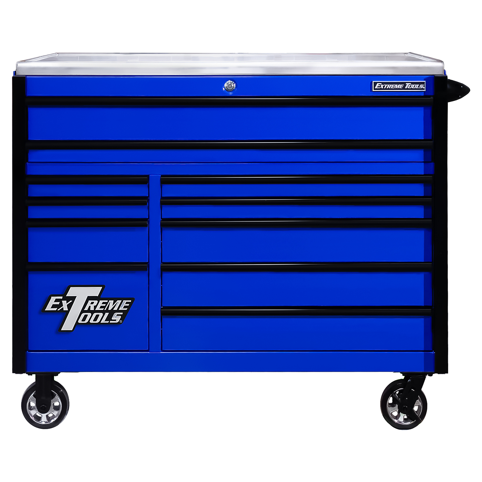 Extreme Tools EXQ Professional Roller Cabinet - 55in. x 30in., 11 Drawers, Quick Release Latches, Blue/Black Trim, Model# EX5511RCQBLBK